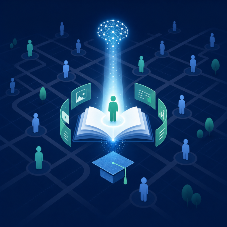 AI locating a specific learner on a map and generating a personalized course for them